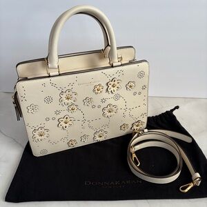 Donna Karan Cream Satchel Bag with Floral Design
